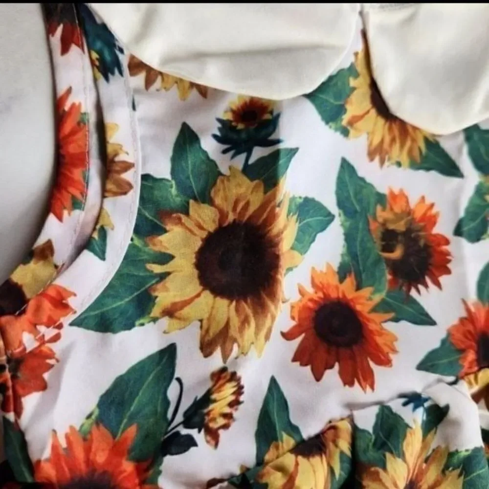 Fall ready sunflower top Peter Pan collar bodysuit & velvet emerald bloomers